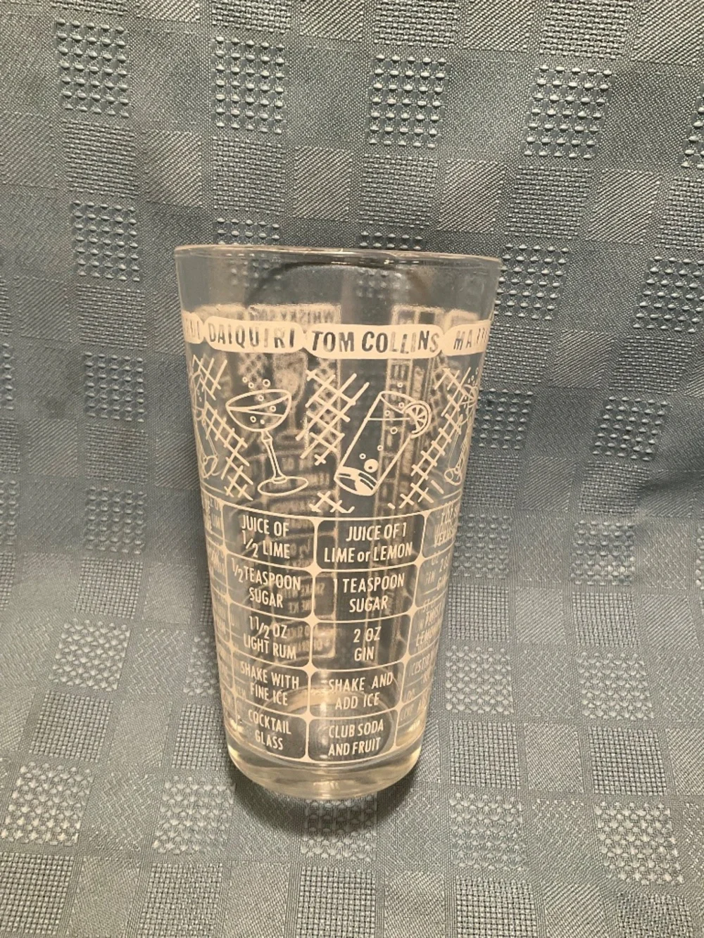 Vintage Bar Drinking Glass with recipes
